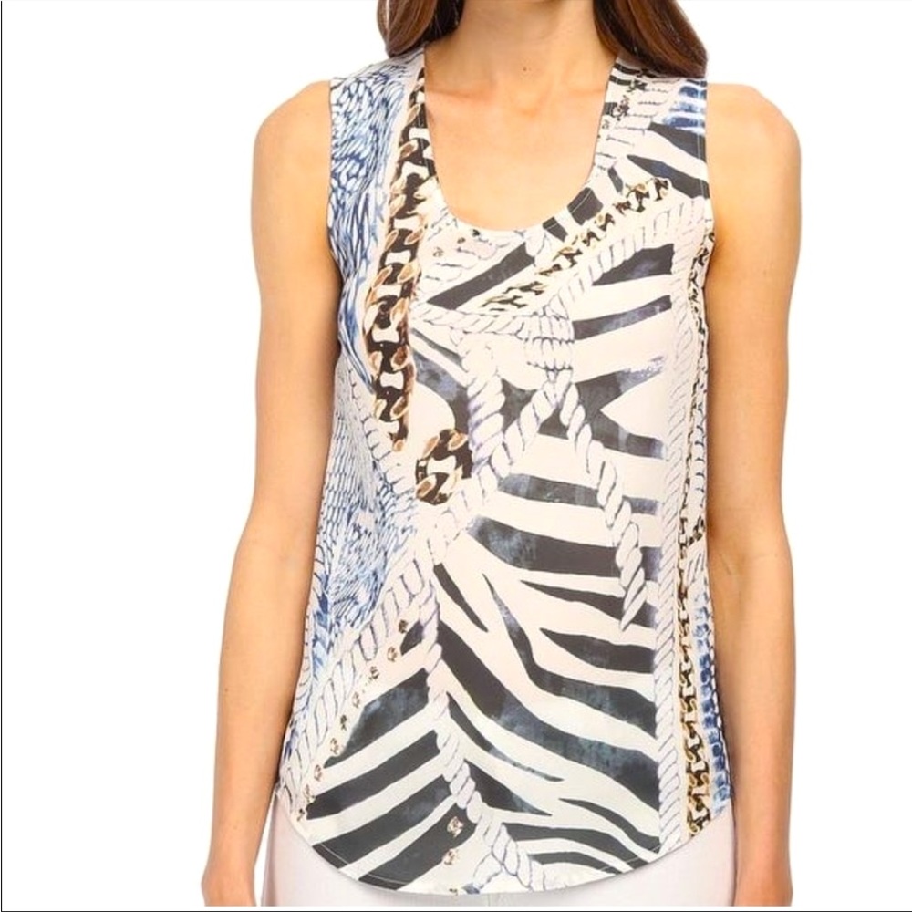 Pierre Balmain 100% Silk 990 Mixed Animal Print Sleeveless Blouse Size 36 NWT